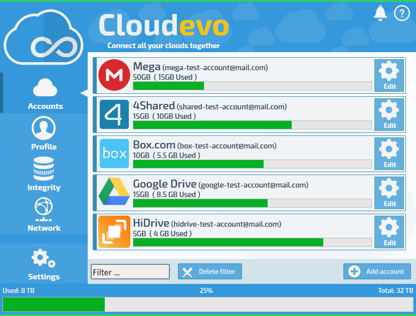 Cloudevo main screen